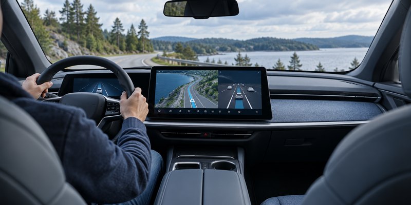 Generisk bilkabine med en kortvisning på skærmen. Billedet viser ikke en bestemt BMW-model.